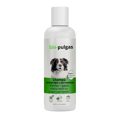 Sin-pulgas- Champú Antipulgas y garrapatas para perros y gatos